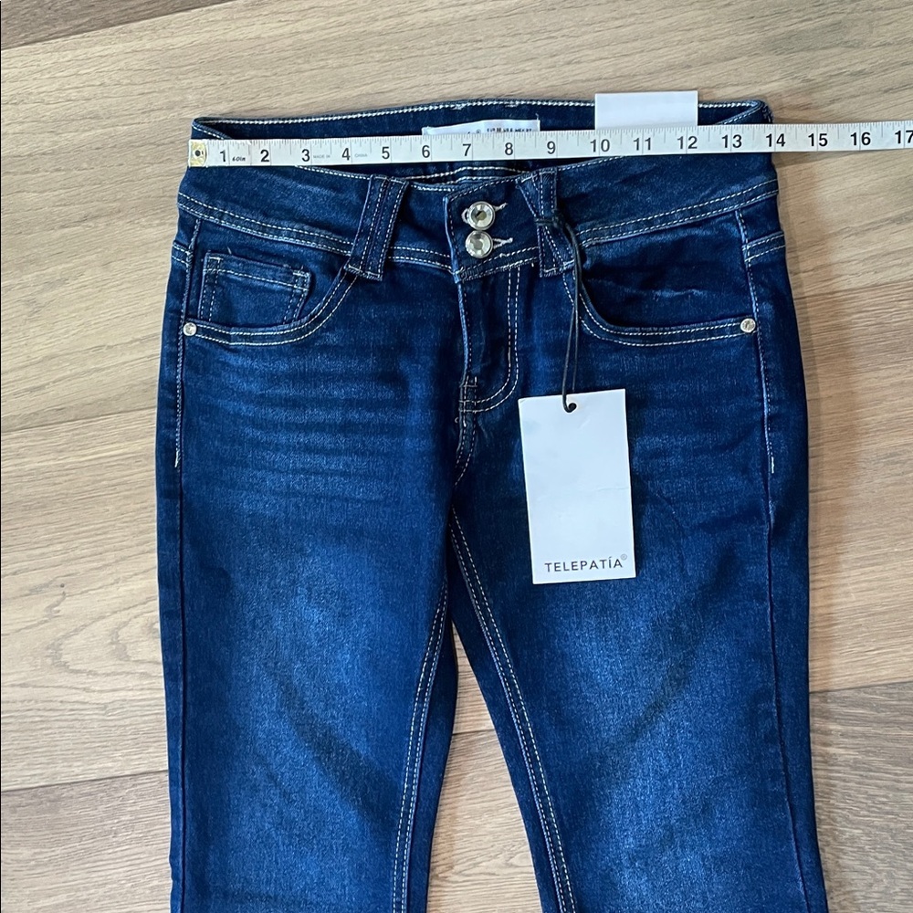 Telepatia Low Rise Boot Cut Jeans Rhinestone Embellished Size 5/27 NWT - Picture 3 of 11